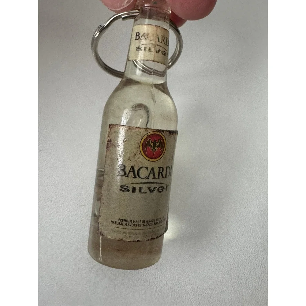 Bacardi Silver Miniature Bottle Keychain Clear Alcohol Promo Bottle Opener‎
